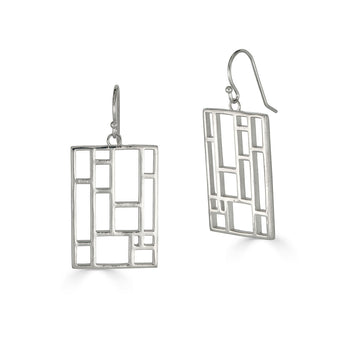 Grid Drop Earrings - Large, Sterling Silver