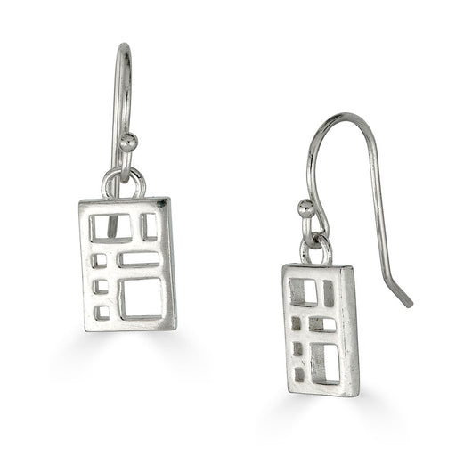 Grid Drop Earrings - Small, Sterling Silver