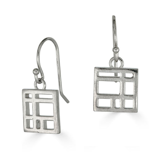 Grid Drop Earrings - Small Square, Sterling Silver