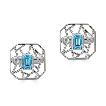 Lattice Swiss Blue Topaz Cufflinks