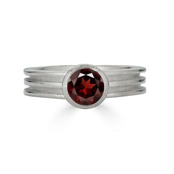 Garnet Round Layer Ring in Sterling Silver