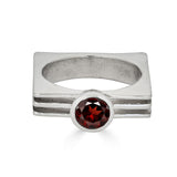 Garnet Square Layer Ring in Sterling Silver