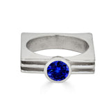 Lab Created Sapphire Square Layer Ring in Sterling Silver