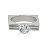 White Topaz Square Layer Ring in Sterling Silver