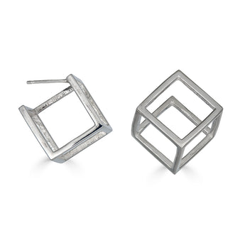 Sterling Silver Geometric Cube Earrings