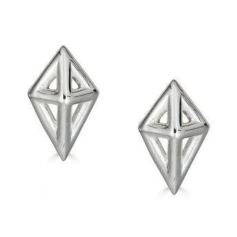 Geometric Kite Shaped Stud Earrings, Sterling Silver