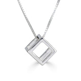 Sterling Silver Geometric Cube Necklace - Medium