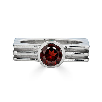 Garnet Square Layer Ring in Sterling Silver