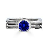 Lab Created Sapphire Square Layer Ring in Sterling Silver