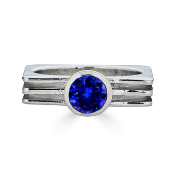 Lab Created Sapphire Square Layer Ring in Sterling Silver