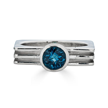 London Blue Topaz Square Layer Ring in Sterling Silver