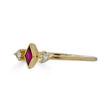 Delicate Lab Created Ruby and Moissanite Accent Kite Ring, 14k Yellow Gold