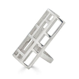 Mondrian Inspired Grid Statement Ring in Sterling Silver