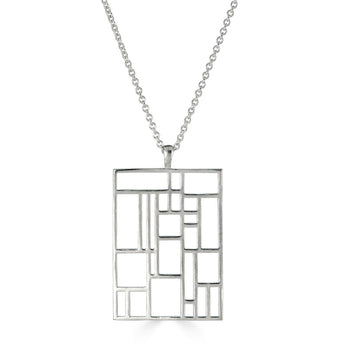 Grid Necklace - Large Rectangle, Sterling Silver