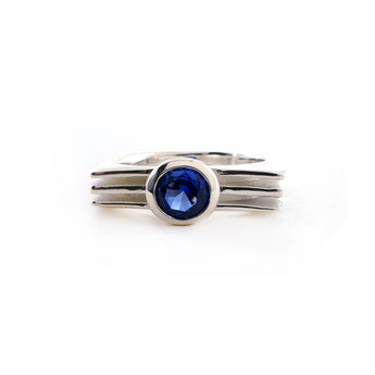 Lab Created Sapphire Square Layer Ring in Sterling Silver