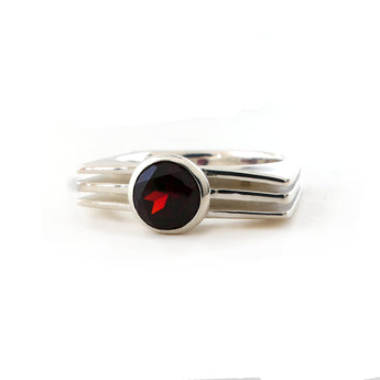Garnet Square Layer Ring in Sterling Silver