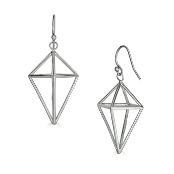 Contemporary 3D Kite Drop Earrings, Sterling Silver