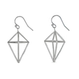 Contemporary 3D Kite Drop Earrings, Sterling Silver